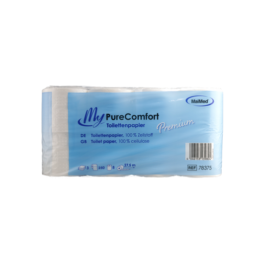MyPureComfort Toilettenpapier Premium – 3-lagig, 100% Zellstoff, 8 Rollen