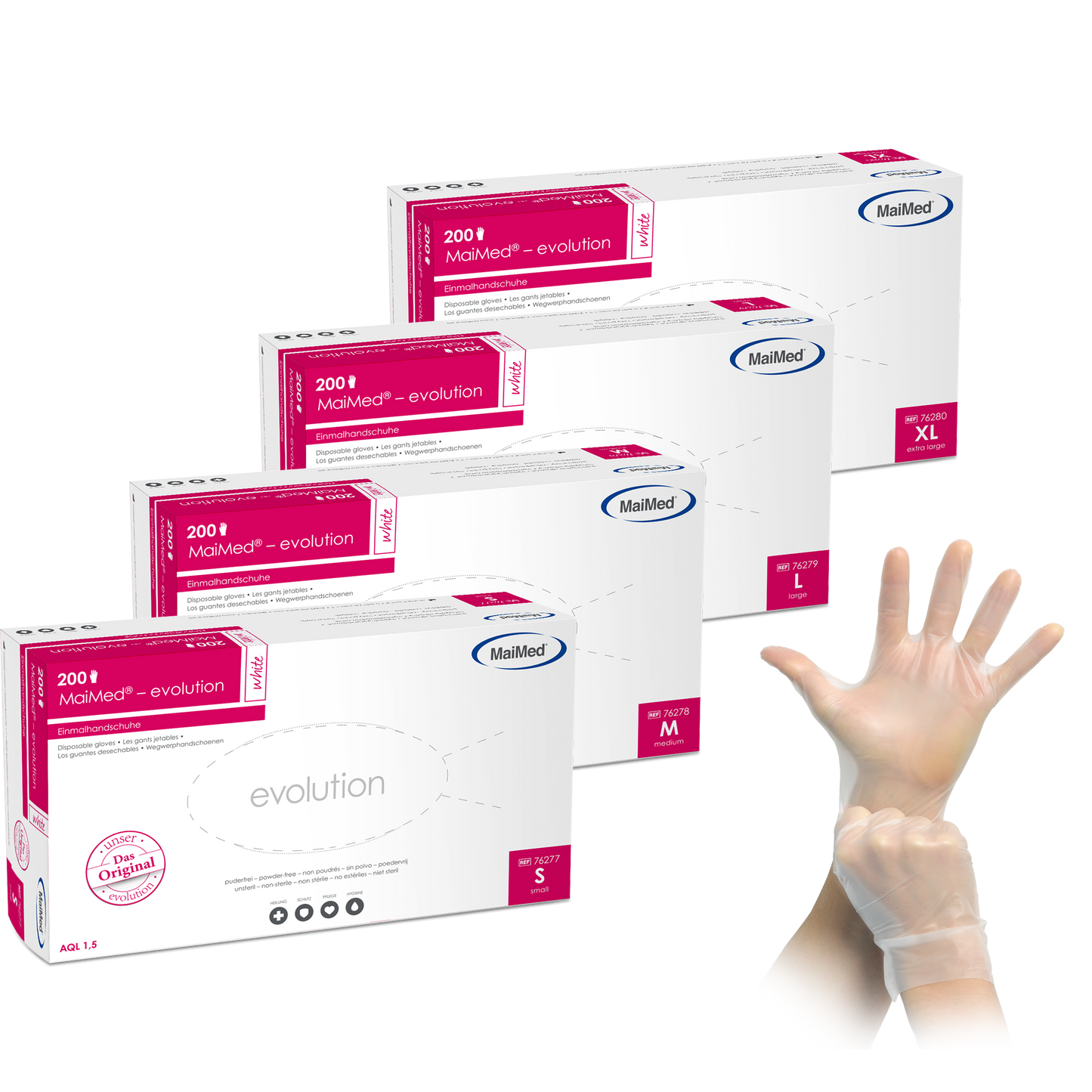 MaiMed evolution white (transparent) – PE-Einmalhandschuhe (200 Stück)