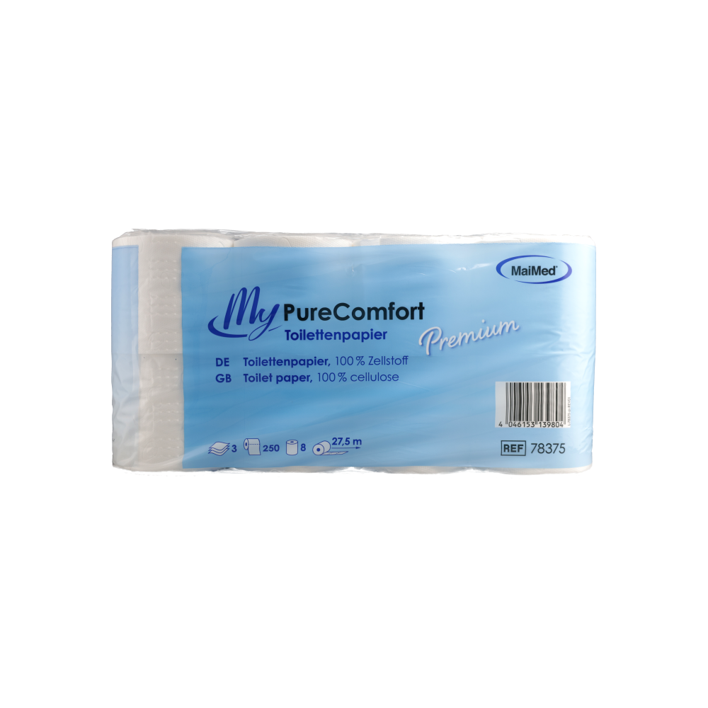 MyPureComfort Toilettenpapier Premium – 3-lagig, 100% Zellstoff, 8 Rollen