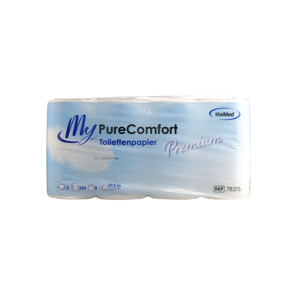 MyPureComfort Toilettenpapier Premium – 3-lagig, 100% Zellstoff, 8 Rollen