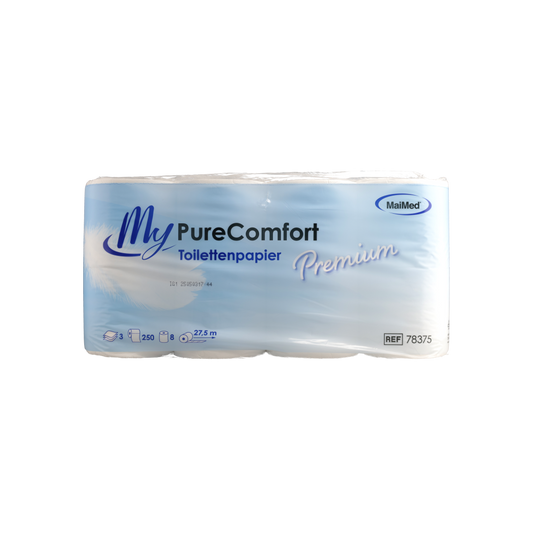 MyPureComfort Toilettenpapier Premium – 3-lagig, 100% Zellstoff, 8 Rollen