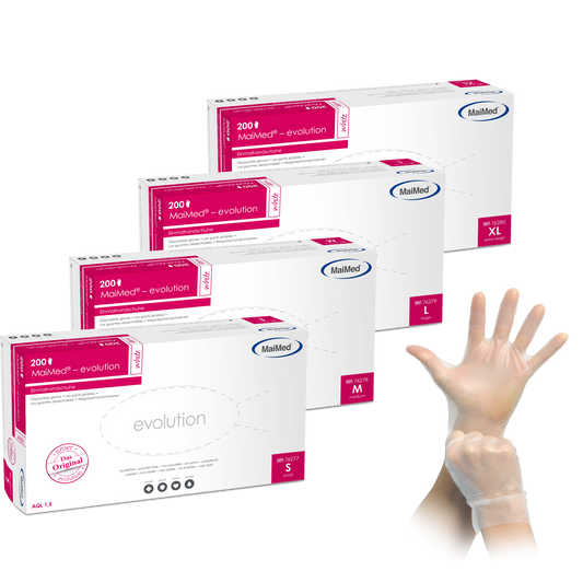 MaiMed evolution white (transparent) – PE-Einmalhandschuhe (200 Stück)