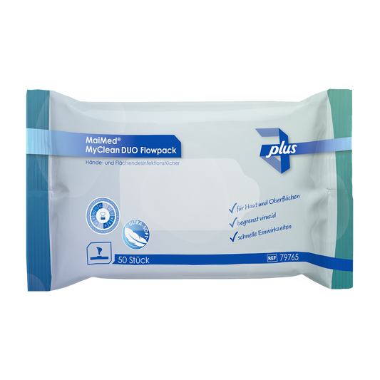 MaiMed MyClean DUO Flowpack Desinfektionstücher – 50 Blatt, alkoholhaltig